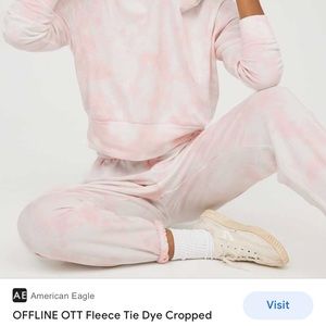 AERIE SIZE SMALL “OFFLINE” MATCHING SET: HOODIE (beige and white tie dye)